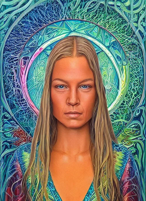 Prompt: alex grey painting depicting teal swan