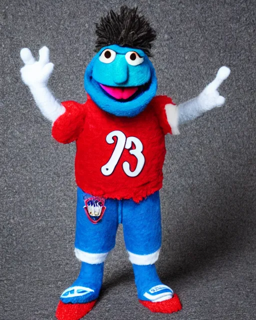 Image similar to ryan howard as a muppet. highly detailed felt. hyper real photo. 4 k.