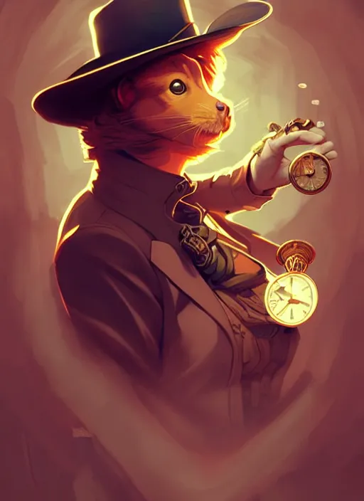 Image similar to style artgerm, joshua middleton, illustration, anthropomorphic hamster as cowboy steampunk aristocrat, swirling water cosmos, fantasy, dnd, cinematic lighting, collectible card art