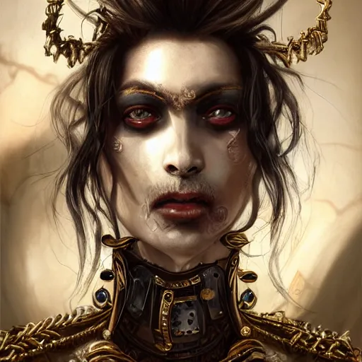 Image similar to portrait, headshot, insanely nice professional hair style, dramatic hair color, digital painting, of a old 17th century, old cyborg merchant, amber jewels, baroque, ornate clothing, scifi, realistic, hyperdetailed, chiaroscuro, concept art, art by Franz Hals and Jon Foster and Ayami Kojima and Amano and Karol Bak,