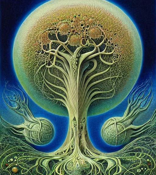 Image similar to tree of life by roger dean and andrew ferez, art forms of nature by ernst haeckel, divine chaos engine, symbolist, visionary, art nouveau, botanical fractal structures, organic, detailed, realistic, surreality