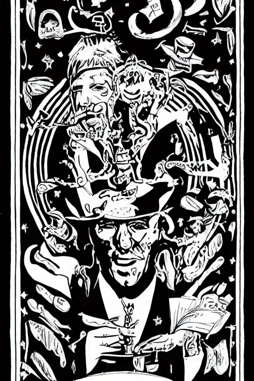 Image similar to detailed illustration of a great magician, 1 9 8 0 s