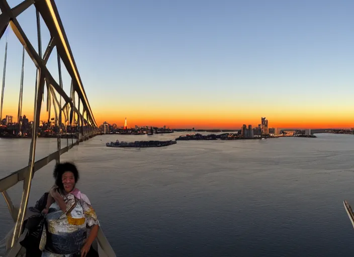 Prompt: A banana peele on the sidney harbour bridge, sunset