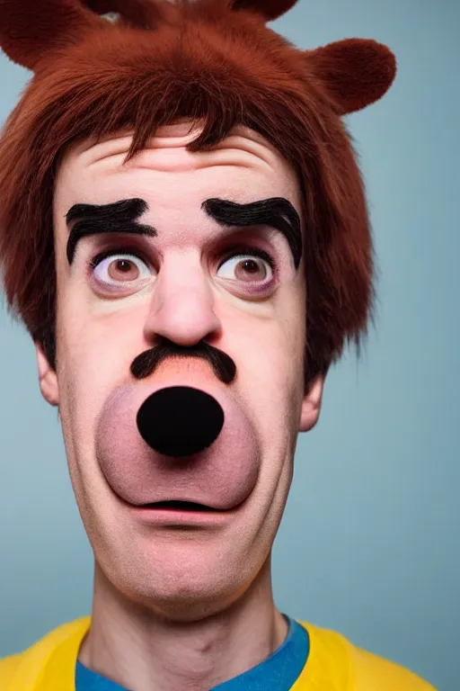 Image similar to portrait of Jacksfilms dressed in Garfield costume, starring in live-action adaptation of the comics, cosplay photograph, shallow depth of field