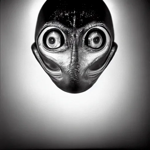 Prompt: portrait of alien visitor, highly detailed, sharp focus, 50mm canon 1.4, award winning photograph by Yousuf Karsh