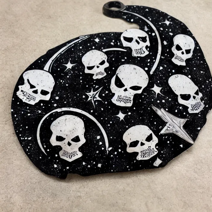 Image similar to asteroid belt with big asteroid carved punisher skull emblem