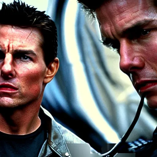 Image similar to film still of tom cruise as the terminator in terminator 8 2 0 2 3