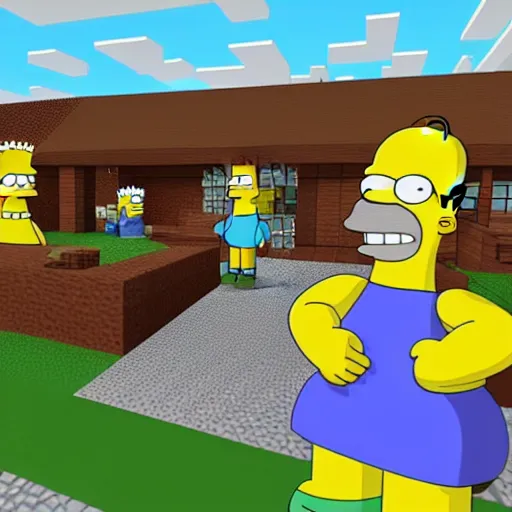 Prompt: The Simpsons in Minecraft