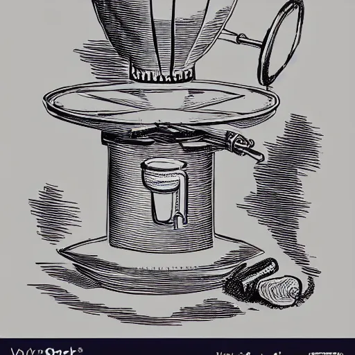 Image similar to coffee roaster machine, coffee, hand drawn, engraved vector, by alexanderpokusay