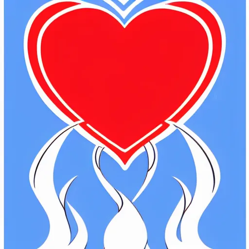 Image similar to cartoon heart on fire logo, burning, flames, symmetrical, washed out color, centered, art deco, 1 9 5 0's futuristic, glowing highlights, peaceful