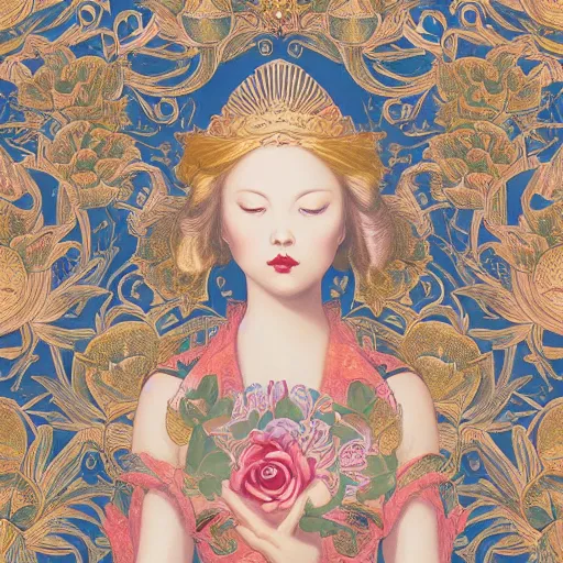 Image similar to Gilded lotus princess, ivy, oriental wallpaper, 💐james jean