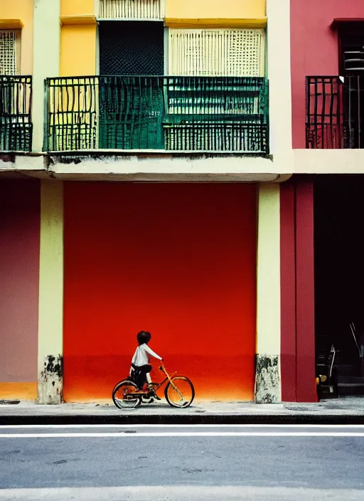 Image similar to minimalist street photography by wes anderson and by ansel adams, singapore shophouses, portra 4 0 0, intense shadows, warm hue, golden hour