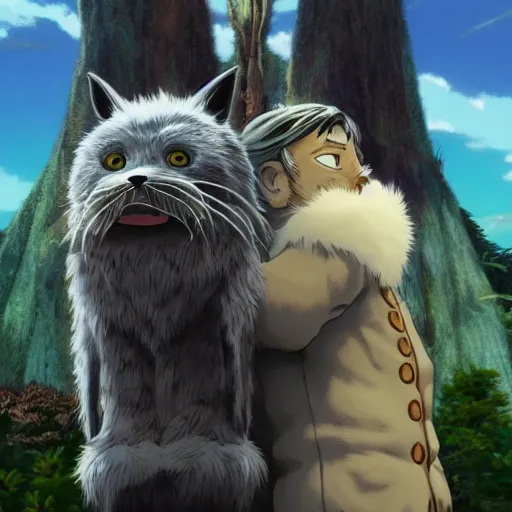 Prompt: guy and furr creature , with Fragile looking character portrait face made by Studio Ghibli highly detailed art, beautiful scene, sharp focus, smooth, nostalgic 8k, anime art