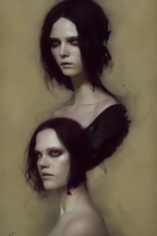 Image similar to of beautiful goth female, beauty portrait by greg rutkowski, hilma af klint, moebius, victo ngai, sharp focus, global illumination, highly detailed, masterpiece, award winning, post processing