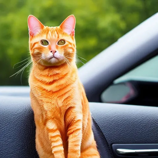 Image similar to an orange tabby cat driving a car