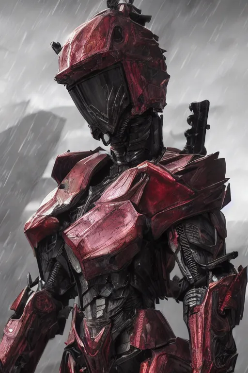 Image similar to hyper detailed cinematic rendering cg artwork with volumetric lightning and ray tracing, azure crimson skinny full body heavy armor armored core, weathering armor plating, endoekeleton exposure, 8 k, octane render, unreal engine, ray tracing