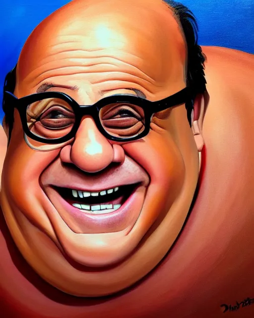 Image similar to painting portrait of danny devito as a rum ham, cartoon, warm lighting, danny devito has a rum ham body, danny devito's face on a rum ham. movie poster, trending on art station