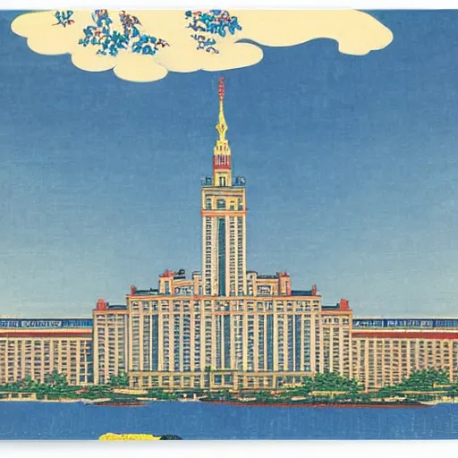 Image similar to moscow state university main building by katsushika hokusai