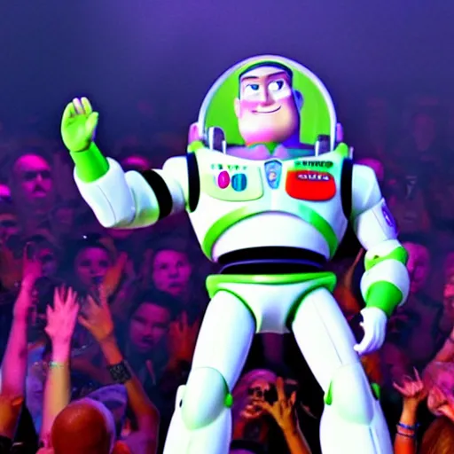 Image similar to buzz lightyear performing on his yeezus tour