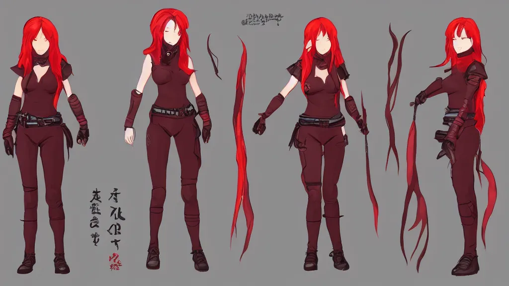 a fantasy female red haired kunoichi character design | Stable ...