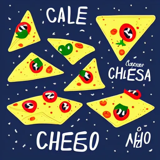 Prompt: cute adobe illustration nachos with cheese and jalapeno illustrations, white background, drawing, cartoon,