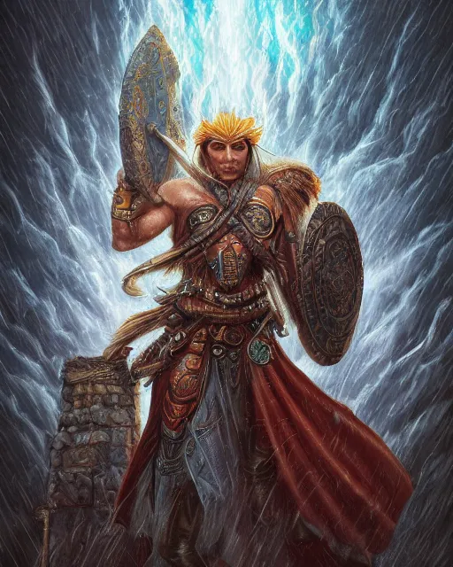 Prompt: digital painting of illapa, incan god of god of thunder lightning and rain, by filipe pagliuso and justin gerard, symmetric, fantasy, realistic, highly detailed, realistic, intricate, sharp focus, tarot card