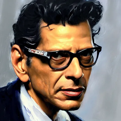 Prompt: greg manchess portrait painting of jeff goldblum as a wizard, medium shot, asymmetrical, profile picture, organic painting, sunny day, matte painting, bold shapes, hard edges, street art, trending on artstation, by huang guangjian and gil elvgren and sachin teng