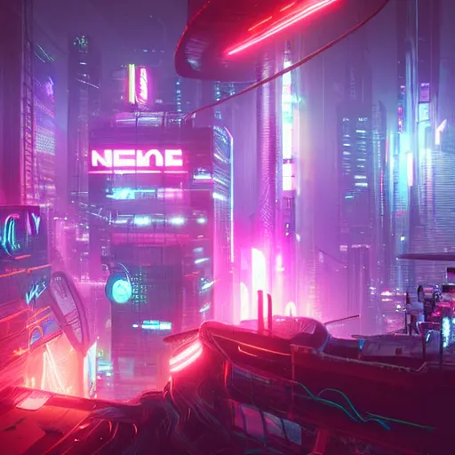 Image similar to A cybernetic creature in a neon-lit cityscape, Unreal Engine, 8k, by Jordan Grimmer and Artur little