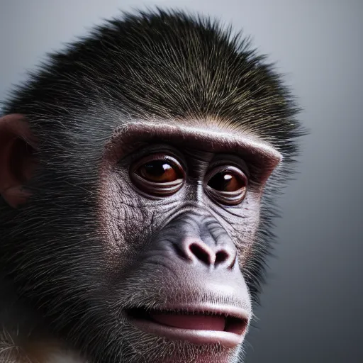 Image similar to Photography of ultra mega super hyper realistic detailed monkey by Hiromasa Ogura . Photo made from 30 meters distance on Leica Q2 Camera, Rendered in VRAY and DaVinci Resolve and MAXWELL and LUMION 3D, Volumetric natural light. Wearing cyberpunk suit with many details by Hiromasa Ogura .Rendered in VRAY and DaVinci Resolve and MAXWELL and LUMION 3D, Volumetric natural light