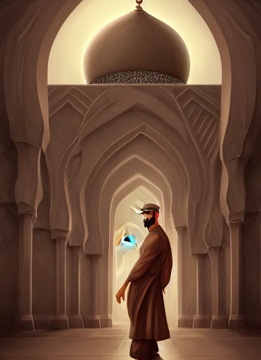 Image similar to portrait epic mosque imam. highly detailed, digital painting, concept art, smooth, sharp focus, illustration, art by creature college