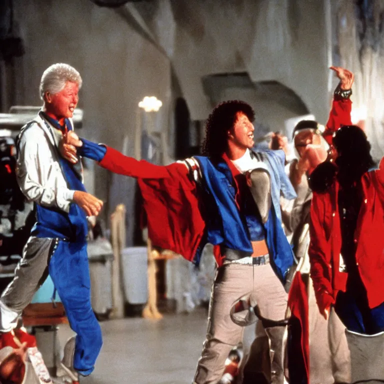 Image similar to Bill Clinton in the movie Bill and Ted's Excellent Adventure , film still