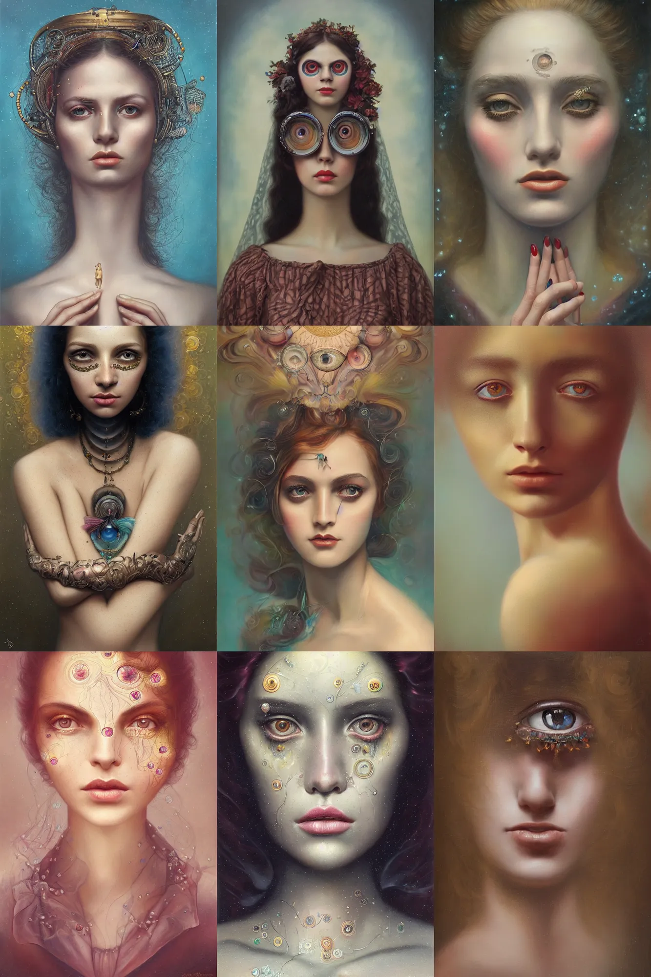 Prompt: a beautiful ultradetailed vintage photo of a woman with multi - eyed by alex garant, by tom bagshaw and anna dittman, oil painting, portrait, 2 4 mm lens, golden ratio composition, detailed face, studio photography, very detailed, humanoids, artstation, 8 k, highly coherent