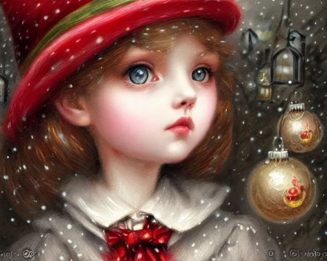 Prompt: closeup profile portrait of victorian london streets, nicoletta ceccoli, mark ryden, lostfish, max fleischer, hyper realistic, artstation, illustration, digital paint, matte paint, vivid colors, bright, cheerful, detailed and intricate christmas environment