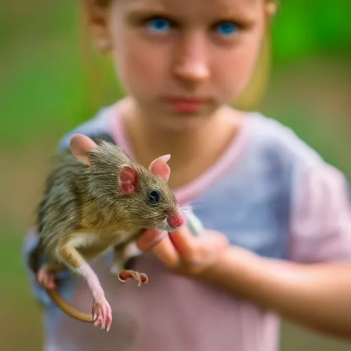 Image similar to ratcatcher 2 as a little girl, holding a cute rat in her hands, photo taken on a nikon, very detailed, 4k