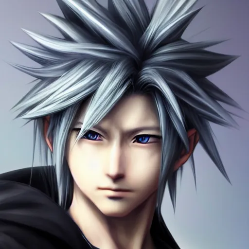 Image similar to An anime portrait of a realistic cloud strife from ff7, by Stanley Artgerm Lau, ps5, trennding on artstation