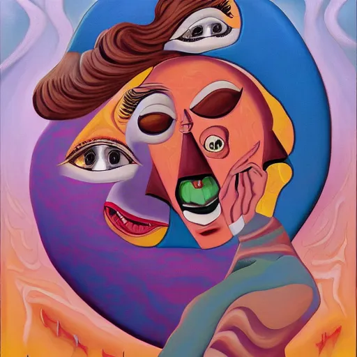 Image similar to a painting of a woman with a weird face, poster art by don bluth, behance contest winner, pop surrealism, concert poster, movie poster, poster art