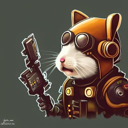 Image similar to a cute cyberpunk hamster as a supervillain, steam punk, gothic, 4 k