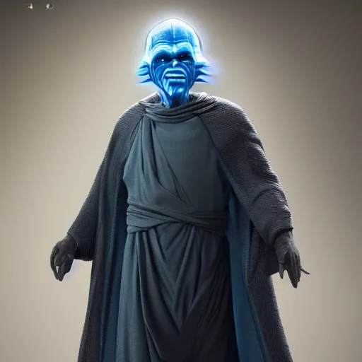 Image similar to hyperrealistic full body image of ace ventura disguised as ( emperor palpatine ), stunning 3 d render, inspired by istvan sandorfi & greg rutkowski & unreal engine, perfect symmetry, dim volumetric cinematic lighting, 8 k octane comprehensive render, extremely hyper - detailed, incredibly lifelike attributes, intricate, real flesh texture, masterpiece, artstation, stunning,