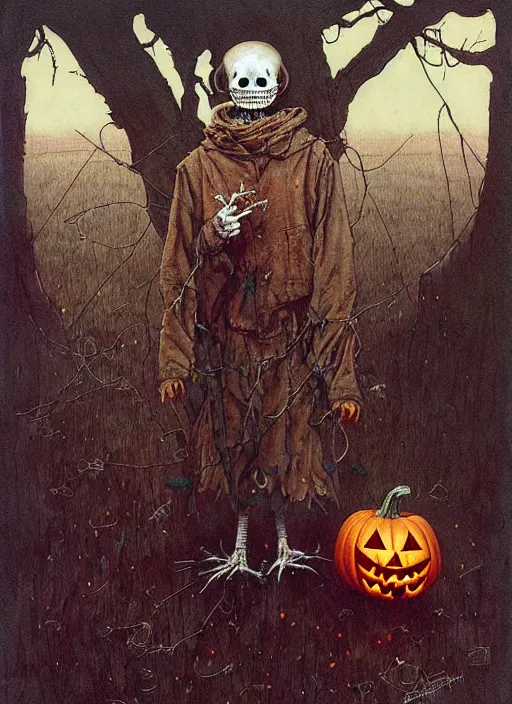 Image similar to halloween scarecrow by chiara bautista and beksinski and norman rockwell and greg rutkowski weta studio, and lucasfilm