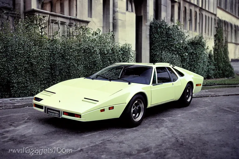 Prompt: designed by giorgetto giugiaro stylized poser of a single 1 9 7 5 de tomaso pantera volvo estate, neon, ektachrome photograph, volumetric lighting, f 8 aperture, cinematic eastman 5 3 8 4 film