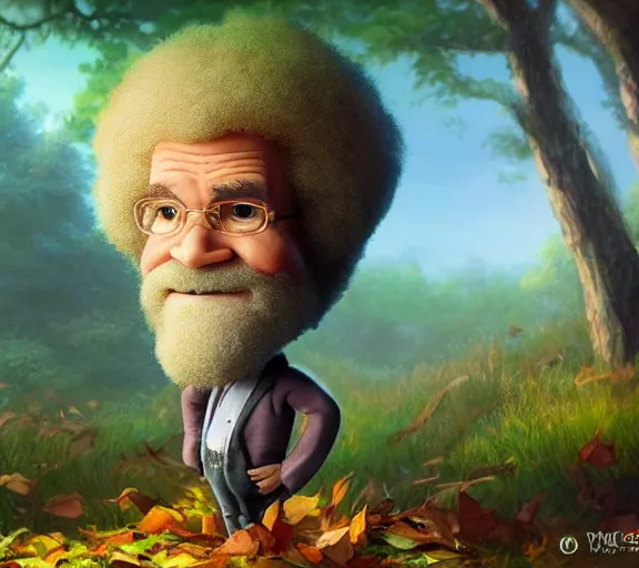 Prompt: epic fantasy comic book style portrait painting of an extremely cute and adorable very beautiful bob ross covered in leaves, character design by mark ryden and pixar and hayao miyazaki, unreal 5, daz, hyperrealistic, octane render, cosplay, rpg portrait, dynamic lighting, intricate detail, summer vibrancy, cinematic