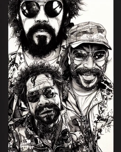 Image similar to portrait of cheech and chong, concept art, sumi - e style, intricate linework, artstation, trending, highly detailed, smooth, focus, art by yoji shinkawa,