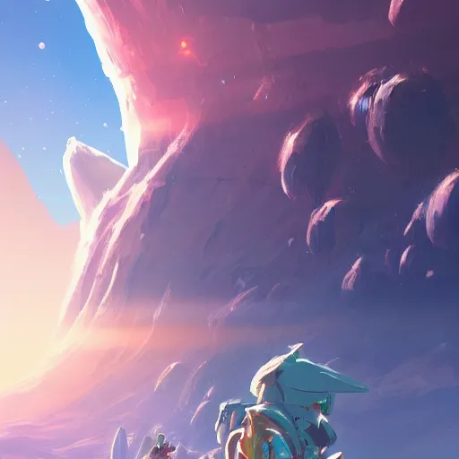 Prompt: a spaceship crashed into a beautiful foreign planet. The spaceship is buried in the ground. in the style of digital art, artstation trending, rossdraws, breath of the wild