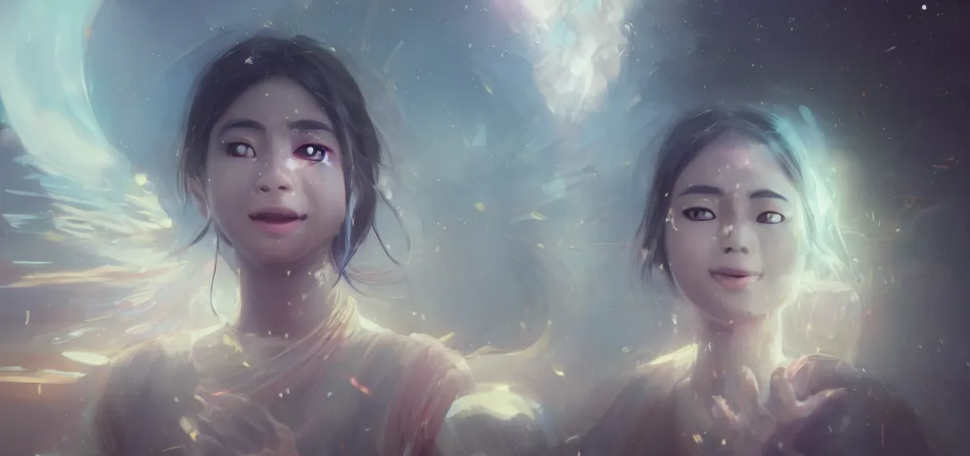 Image similar to Young Himalayan woman floating psychically amused as if discovering her powers for the first time | night time scene, plain walls |light hearted, white eyes, long messy hair | gentle lighting, futuristic, dim lighting, digital art by Makoto Shinkai ilya kuvshinov and Wojtek Fus, digital art, concept art,