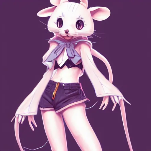Prompt: fullbody portrait of anthropomorphic half - mouse cute anime girl, concept art, anime art, by a - 1 picture, trending on artstation artgerm, ross tran, bill ward, marc davis,