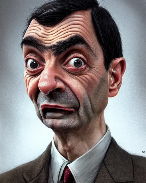 Image similar to mr. bean, hyper realistic face, beautiful eyes, fantasy art, in the style of greg rutkowski, intricate, hyper detailed, smooth