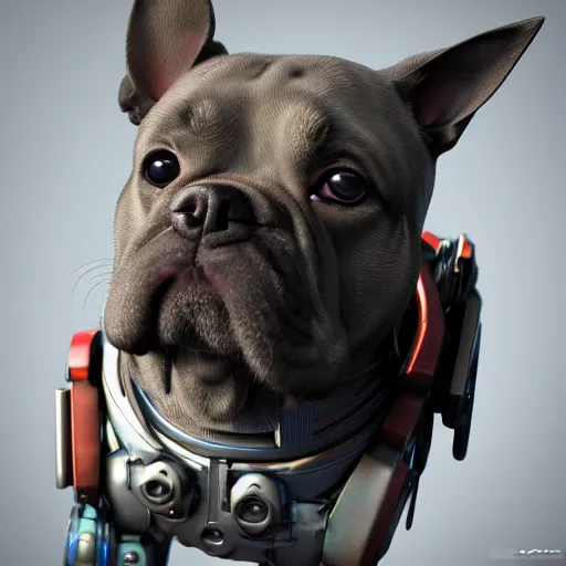 Prompt: A puppy in cybernetic mecha armor, bust portrait, art by Eugenia firs ArtStation, Octane render, intricate detail, smooth, sharp focus,