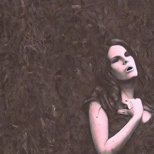 Image similar to trail cam footage of lana del rey, photorealistic, horror