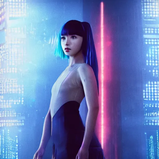 Image similar to A hologram of Hatsune miki in blade runner 2049, still from the movie