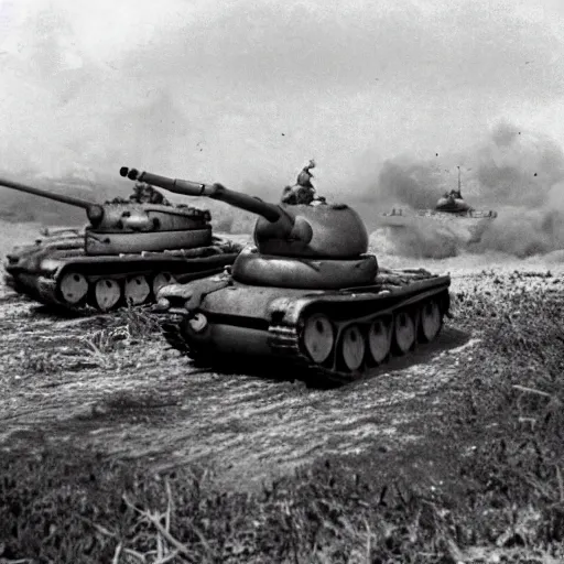 Image similar to Photo of a tank duel between a T34 and King Tiger